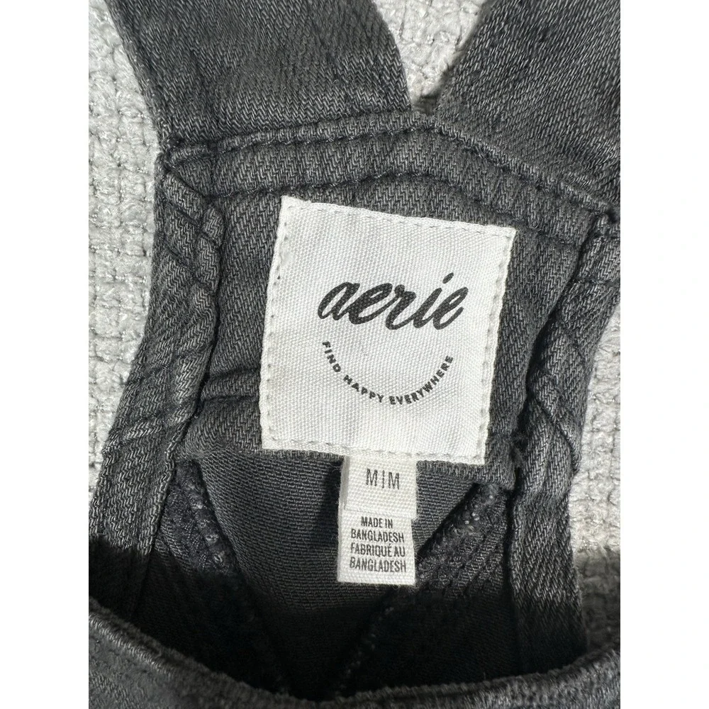 AERIE Overalls Womens Medium Gray Wide Leg Relaxed Fit Comfy Boho - Picture 9 of 12